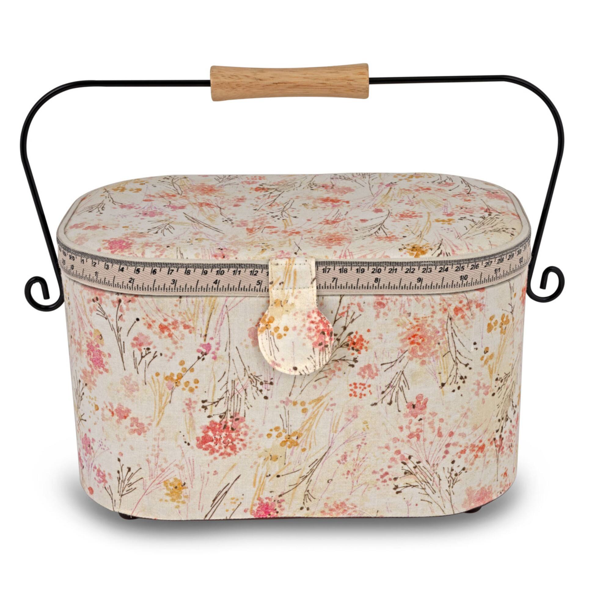 Dritz® Neutral Floral Large Oval Sewing Basket With Metal Handle